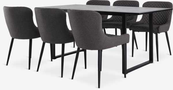 MOSELUND L180 tafel keramiek + 4 PEBRINGE grijs/zwart