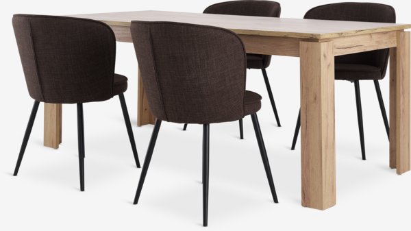 LINTRUP L190/280 table oak + 4 RISSKOV chairs dark brown | JYSK