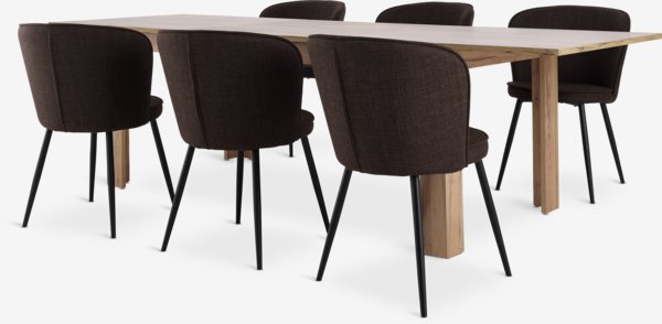 LINTRUP L190/280 table oak + 4 RISSKOV chairs dark brown | JYSK