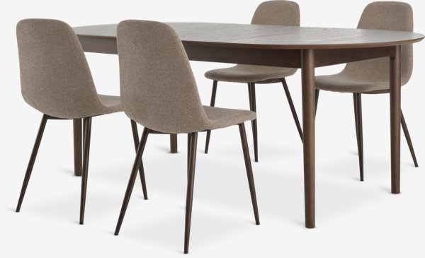 MARSTRAND L200/280 table d.oak + 4 JONSTRUP chairs beige