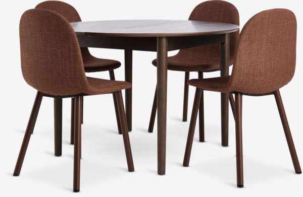 MARSTRAND Ø110 tafel donker eiken + 4 EJSTRUP terracotta