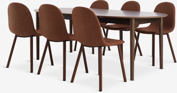 MARSTRAND Ø110 tafel donker eiken + 4 EJSTRUP terracotta