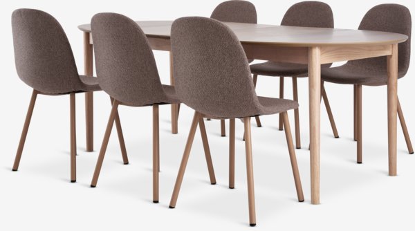 Mesa MARSTRAND Ø110 roble + 4 EJSTRUP arena oscuro/roble