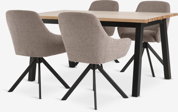 SKOVLUNDE D160 sto natur hrast + 4 ROSTRUP pesak/crna