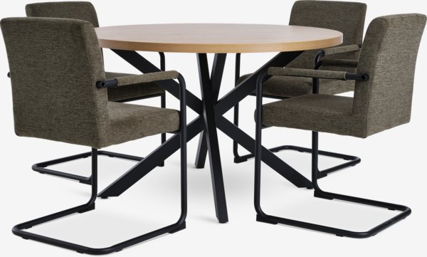 NORTOFT Ø120 table chêne + 4 ESPE chaises olive/noir