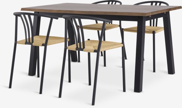 SKOVLUNDE L160 bord mørk eg+ 4 JYDERUP stole sort
