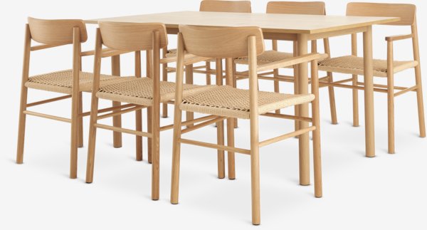 ALSTED L160 table oak + 4 ISLEV chairs w/ armrest oak