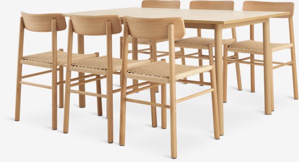 ALSTED L160 bord natur ek + 4 ISLEV stol u/armstöd natur ek