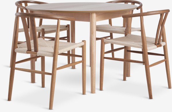 MARSTRAND Ø110 tafel eiken + 4 GUDERUP stoelen eiken/naturel