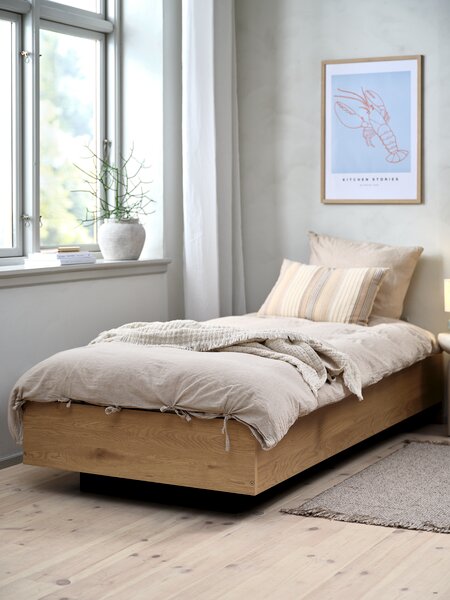 Bed frame ELLINGE Single w/storage oak colour