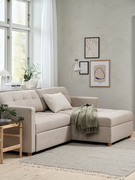 Sovesofa chaiselong TEGLHUSE beige stof
