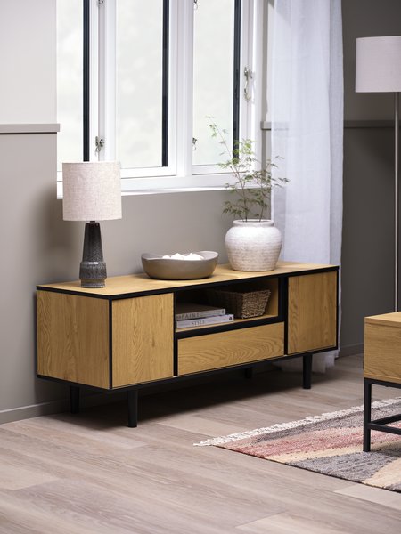 TV-stalak DENSE 2 vrata 1 ladica topli hrast boja/crna