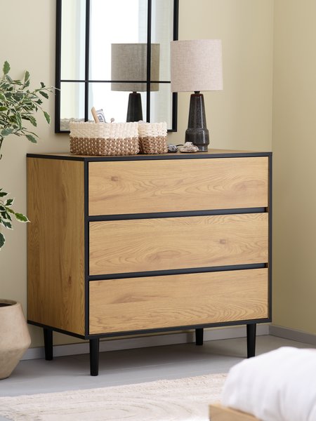 3 drawer chest ODENSE oak colour/black