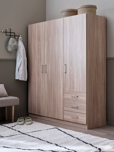 Wardrobe FANDRUP 145x176 3 doors 3-draw light oak colour