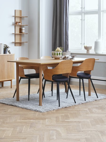 ALSTED L160 table oak + 4 HVIDOVRE chairs oak/black