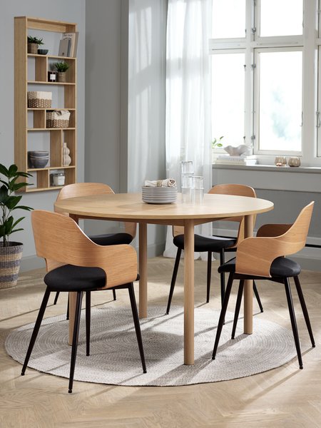 ALSTED D120 table oak + 4 HVIDOVRE chairs oak/black