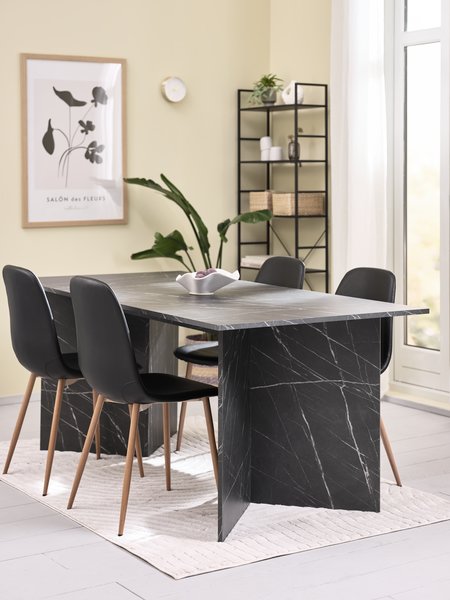 KRONDAL L180 table marble + 4 JONSTRUP chairs black/oak