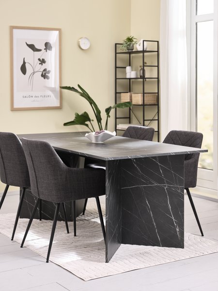 KRONDAL L180 table marbre + 4 PURHUS chaises gris/noir