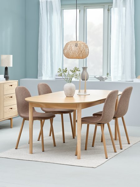 Mesa MARSTRAND L200/280 roble + 4 EJSTRUP arena oscuro