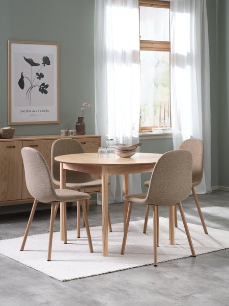Mesa MARSTRAND Ø110 roble + 4 EJSTRUP arena oscuro/roble