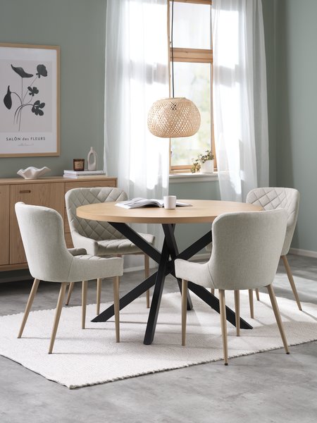 NORTOFT Ø120 table chêne + 4 BELLINGE chaises sable/chêne