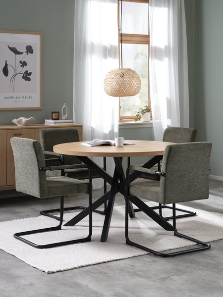 NORTOFT Ø120 table chêne + 4 ESPE chaises olive/noir