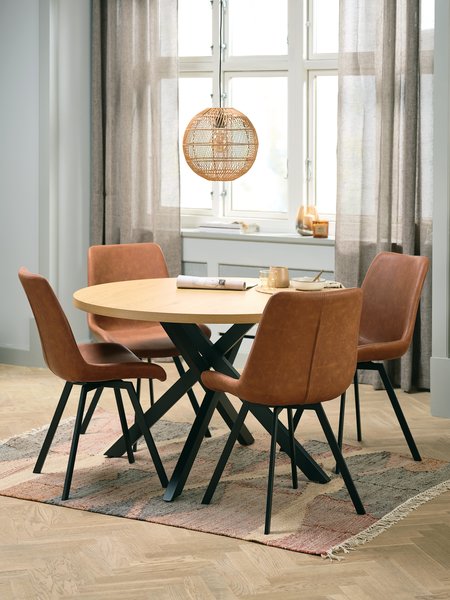 NORTOFT D120 table oak + 4 HYGUM chairs cognac/black