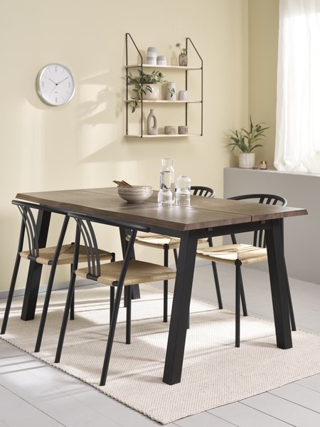 SKOVLUNDE L160 bord mørk eg+ 4 JYDERUP stole sort