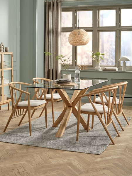 Dining table AGERBY 90x160 glass/oak