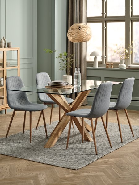 Table AGERBY L160 chêne + 4 chaises JONSTRUP bleu clair