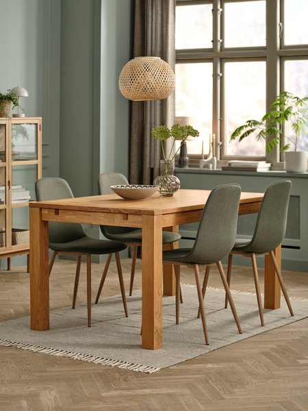 HAGE L150 Tisch eiche+4 BISTRUP Stühle olivgrün/eichenfarben