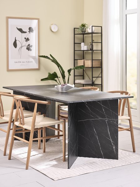 KRONDAL L180 table marble + 4 GUDERUP oak/natural