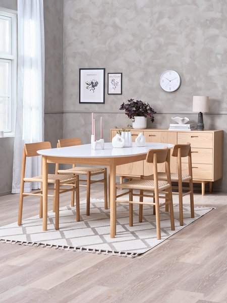 MARSTRAND L200/280 table white + 4 ISLEV chairs oak