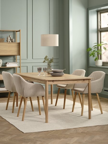 MARSTRUP L190/280 bord ek + 4 ADSLEV stol beige/ekfärgad