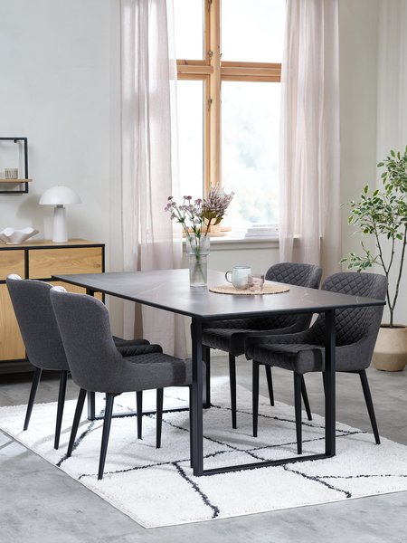 MOSELUND L180 table céramique + 4 PEBRINGE chaises gris/noir