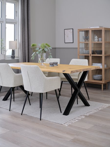 ROSLEV L200 natural oak + 4 PURHUS chairs off-white/black