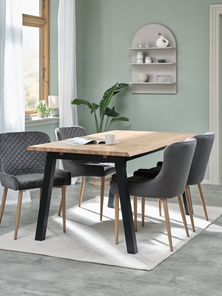 SKOVLUNDE L160 table nat. oak + 4 PEBRINGE chair grey velvet