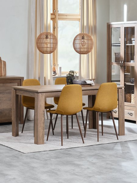 Table VEDDE L160 chêne sauvage + 4 chaises JONSTRUP curry