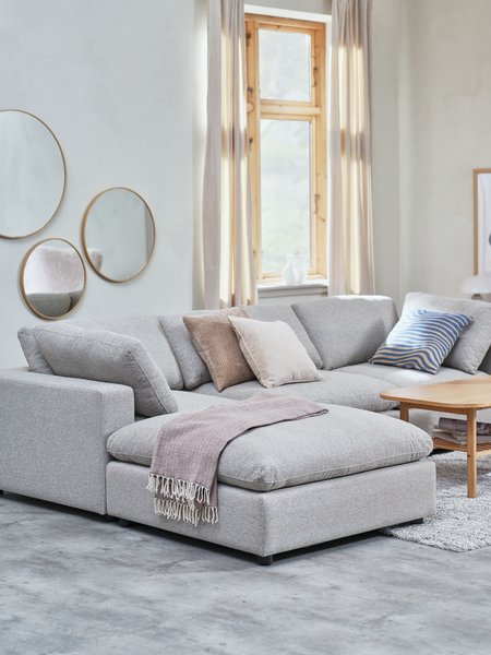 Modulsofa LUNDBY chaiselong sandfarvet stof