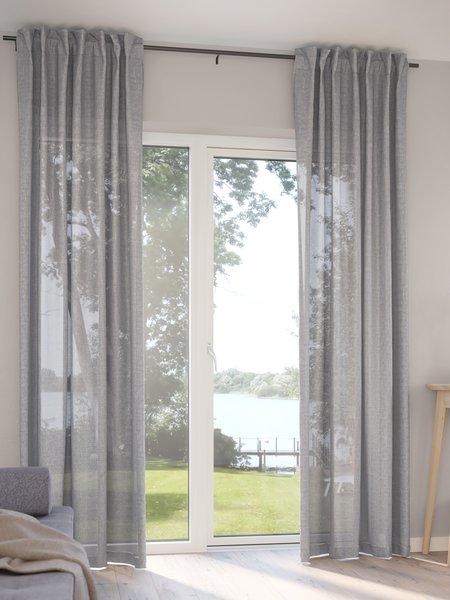 SCHÖNER LEBEN. Tenda Effetto Lino Con Occhielli - Grigio, 140x260 Cm, Semitrasparente