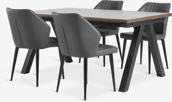 SANDBY L160 Tisch d. eiche + 4 LUNDERSKOV Stühle schwarz