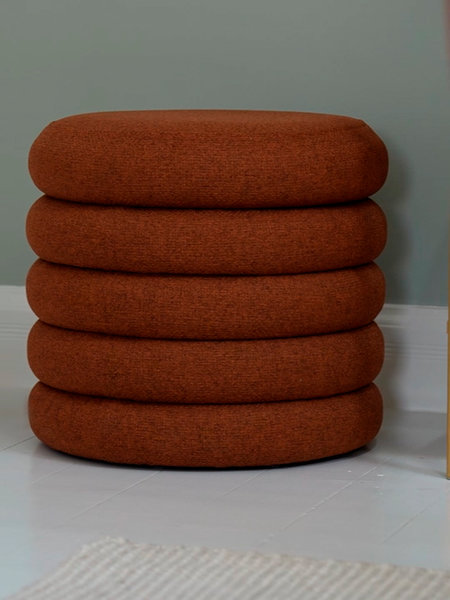 Pouf DALENE Ø45 a/rangement tissu terracotta