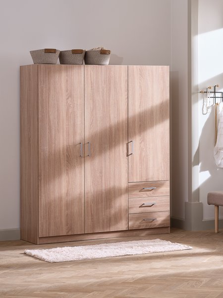 Wardrobe FANDRUP 145x176 3 doors 3-draw light oak colour