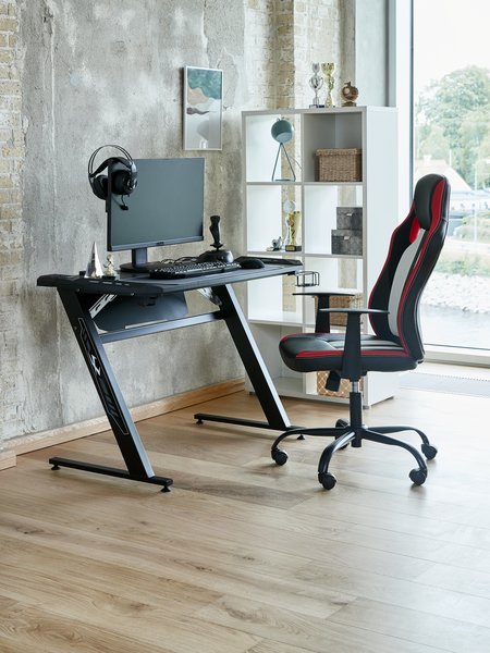 Chaise gaming HAVDRUP simili cuir noir/maille rouge