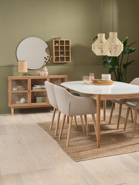 MARSTRAND Ø110 τραπέζι λευκό + 4 ADSLEV καρέκλες μπεζ