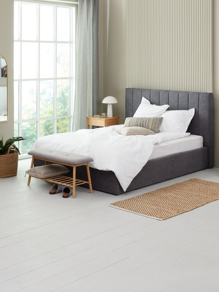 Bed frame HASLEV w/storage Double dark grey fabric