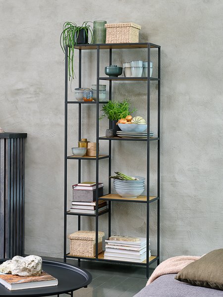 Scaffale TRAPPEDAL 7 ripiani color rovere/nero