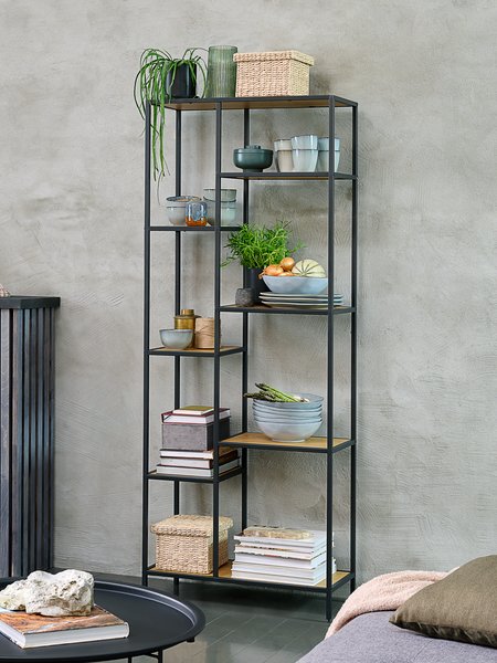 Shelving unit TRAPPEDAL 7 shel.oak/black