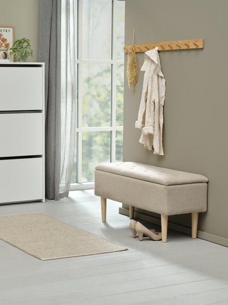 Banc BADSTED a/rangement tissu beige/coloris chêne