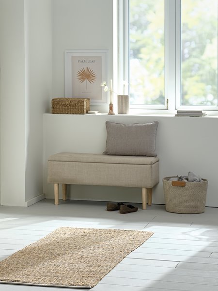 Banc BADSTED a/rangement tissu beige/coloris chêne